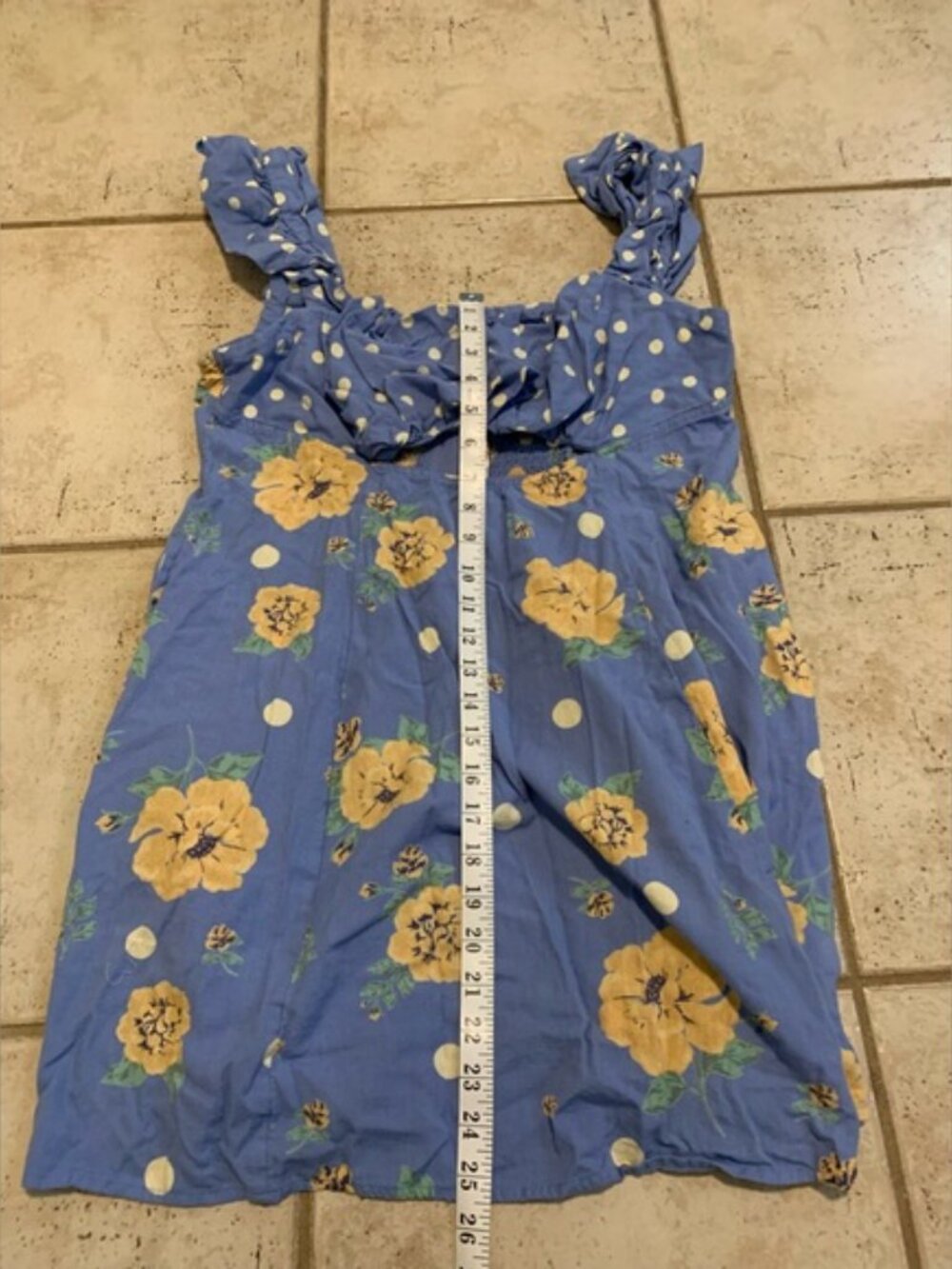 Free People Blue Yellow Floral Polka Dot Smocked Mini Dress XL - Picture 8 of 10